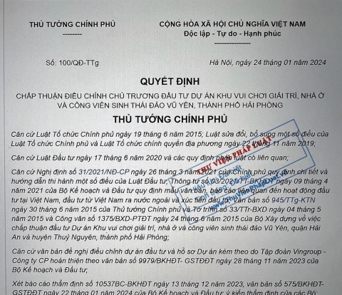 Thủ tướng phê duyệt quy hoạch Vinhomes Vũ Yên